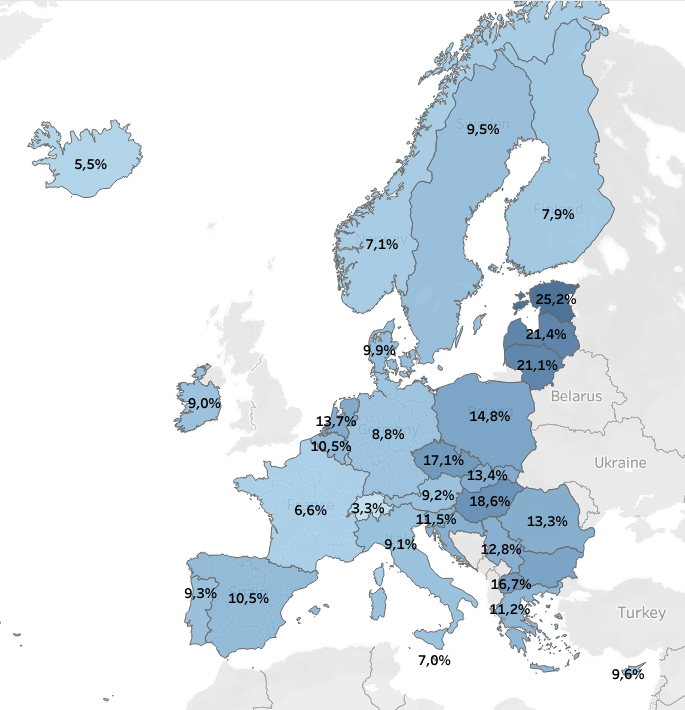 Confronto dei livelli d'inflazione tra Paesi Europei ad agosto 2022