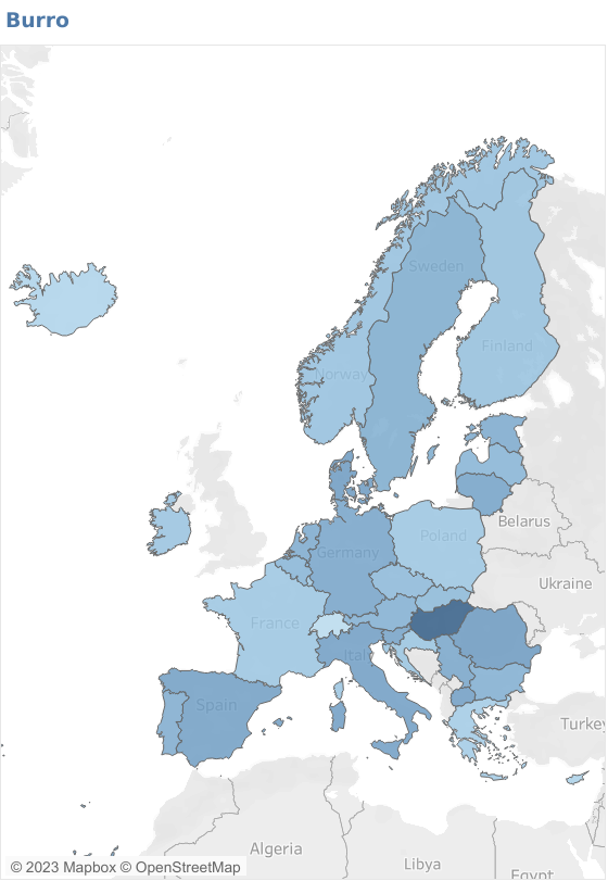 Mappa sull'aumento del prezzo del burro in Europa