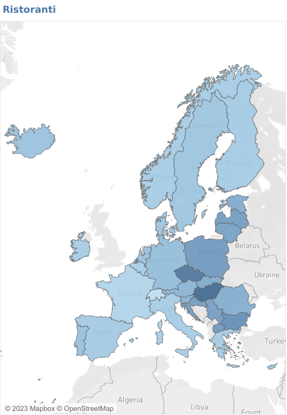 Mappa sull'aumento dei prezzi nei ristoranti in Europa a dicembre 2022