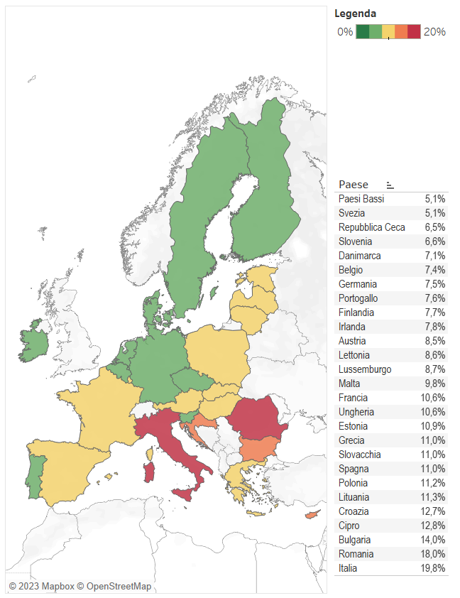 Mappa dei giovani inattivi in Europa